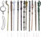 U&X Baguettes Magiques Set Métal Mini Baguettes Cosplay Jouet pour Enfants avec Porte-clés et Collier, Dumbledore Voldemort Fleur Baguette Magique dans Une Boîte Cadeau (11PC / Set)
