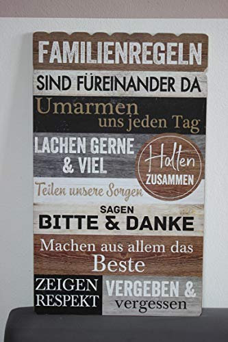 Posiwio Familienregeln, Holzschild aus MDF-Holz 30 x 50 cm, Wandbild