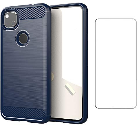 Asuwish Handyhülle für Google Pixel 4a 4G Hülle mit Glas Folie Panzerfolie Schutzfolie und Extra Dünn Silikon TPU Pixel4a a4 Slim Handy Hüllen Schutzhülle Phone Case Blau