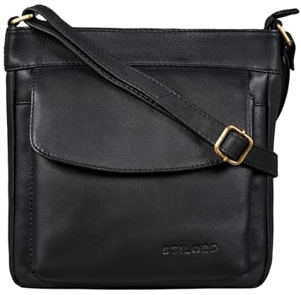 STILORD 'Melina' Vintage Damen Ledertasche Kleine Umhängetasche für Frauen Elegante Schultertasche Handtasche zum Ausgehen Freizeit Abendtasche Leder, Farbe:schwarz