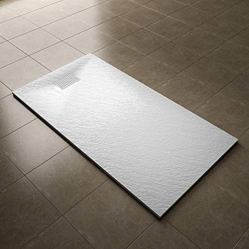 ELEGANT 1700x900mm Slate Effect Shower Tray Slip-Resistance Rectangle Shower Base Tray with Waste and Drain Cover & Grate