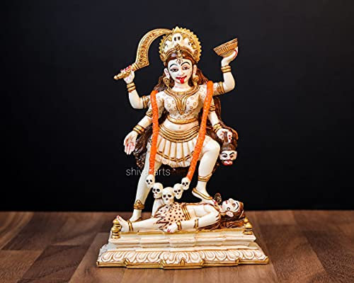 SHIVAJI ARTS Kali-Statue, 19 cm, handbemalt, Marmor-Zuchtgöttin Kali Idol, Hindu-Göttin der Zerstörung und Macht