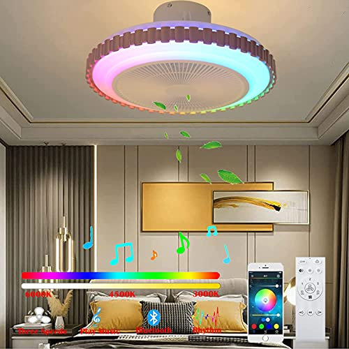 VOMI Música LED Ventilador Plafon Lampara Inspire Colores RGB Regulable Silencioso Ventilador Techo con Luz y Mando a Distancia Redondo Iluminación Luces Altavoz Bluetooth Lámpara de Dormitorio 72W