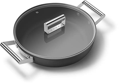 Smeg CKFD2811BLM Skillet Deeppan 28cm and Lid Black, Aluminium