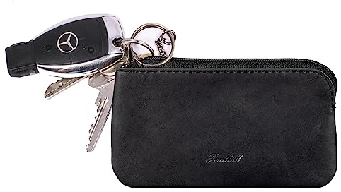 Benthill Leder Schlüsseltasche Damen & Herren | Schlüsseletui mit Kleingeldfach | Schlüsselbörse, Farbe:Schwarz