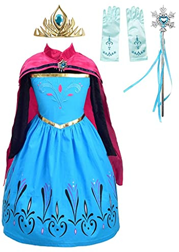 Lito Angels Prinzessin Elsa Krönung Kostüm Kleid für Kinder Mädchen, Eiskönigin Schneekönigin Krönungskleid Verkleidung mit Umhang und Zubehör Größe 7-8 Jahre 128