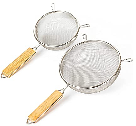 2 Pezzi Scolapasta Acciaio Inox, Set Colini in Acciaio Inox, Set di Setacci da Cucina, Setaccio a Maglia Fine Colino, Set Colini a Rete in con Manico, per Filtrare Farina, Zucchero a Velo, Tè, Ecc