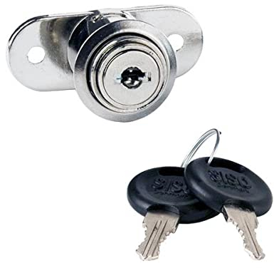 Gedotec Druckzylinderschloss Aufschraubschloss | 1 Set Schloss mit Schlüssel und Befestigungsmaterial für Schiebetüren | Stahl vernickelt - D 19 mm | verschiedenschließend inkl. Zubehör - push lock