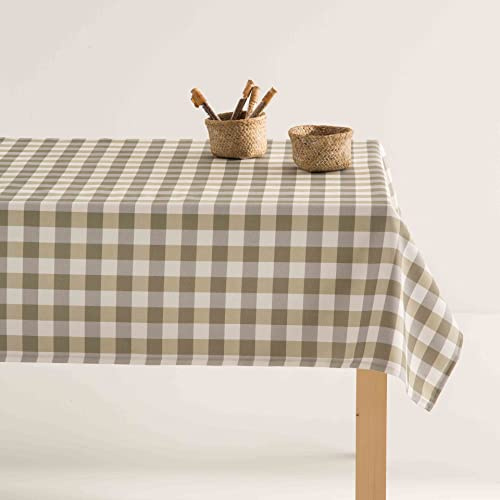 Boheme Nappe à Carreaux Vichy Traitement Anti-Taches Coton Beige 140 x 200 cm
