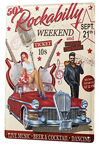 Blechschild Retro - Vintage Metall-Poster für Musik Fans - Auto Rockabilly Motiv - 20 x 30 cm