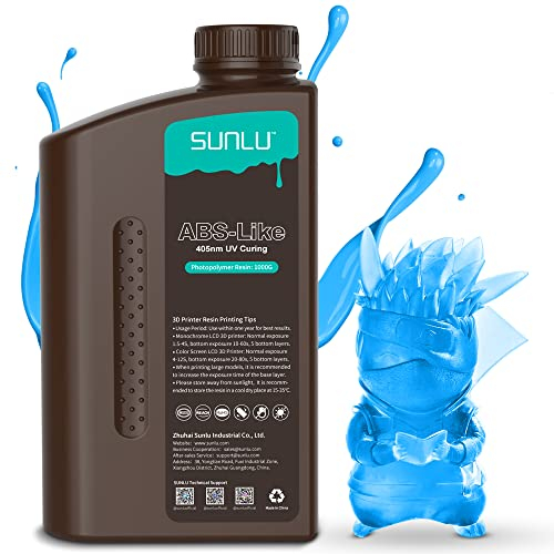SUNLU ABS-Like 3D Drucker Resin 1KG, 405nm UV-härtendes Standard Photopolymer Schnellharz für den LCD/DLP/SLA 3D Printing, Nicht-spröde & Hohe Präzision, Transparent blau 1000G