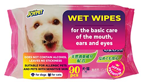 Japan Premium Pet Hunde Zahnpflege, Katzen Zahnpflege, Hunde Feuchttücher, Feuchttücher für Katzen, Allzweck-Tücher für Hunde und Katzen, 90 Tücher. (Für Augen, Ohren und Maul)