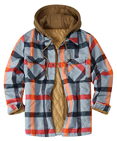 Chemise à carreaux épaisse en flanelle doublée pour homme - Veste à carreaux - Veste décontractée à carreaux - Chemise à carreaux chaude à capuche - Manches longues, 1 A - orange, L