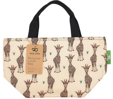 ECO CHIC Sac à déjeuner pliable léger | Sac isotherme résistant à l'eau pour le travail, les pique-niques, la randonnée, le camping et les barbecues (Girafes Beige)