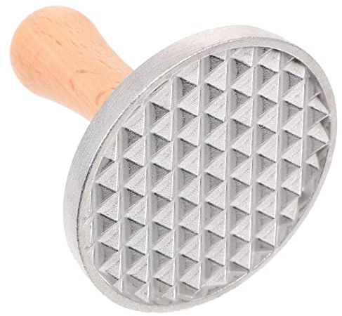 BESTonZON Cookie Zinc Alloy Cookie Press Molds with Wooden Handle Fondant Embosser Stamp Biscuit Presser Round Fondant Stamp for Diy Baking Cake Pastry Style A