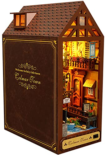 3D Dschungelhütte Holz Buchständer Puzzle DIY Puppenhaus Holz Buchstützen Book Nook Modell Bausatz mit LED-Licht für Teenager und Erwachsene zum Bauen Kreativität Geschenk
