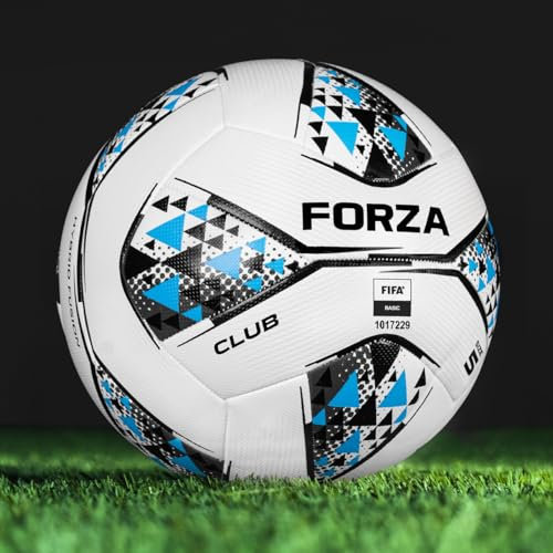 FORZA Club Ballon de Football [3 Tailles] | Ballons de Haute Qualité pour Les Entraînements ou Les Matchs | Pack de 1, 3 ou 30 (Blanc/Bleu - Taille 5, Pack de 1)