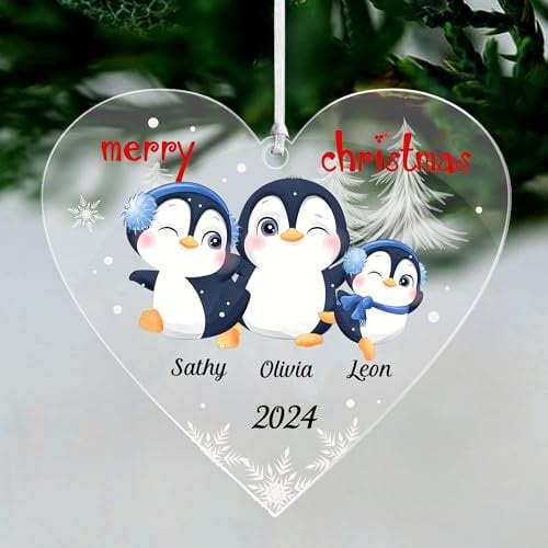 Personalised Christmas Baubles Tree Baubles 2024 Custom Xmas Tree Decoration for Family UV Print Acrylic Hanging Ornament Gift (Family of 3 Heart)