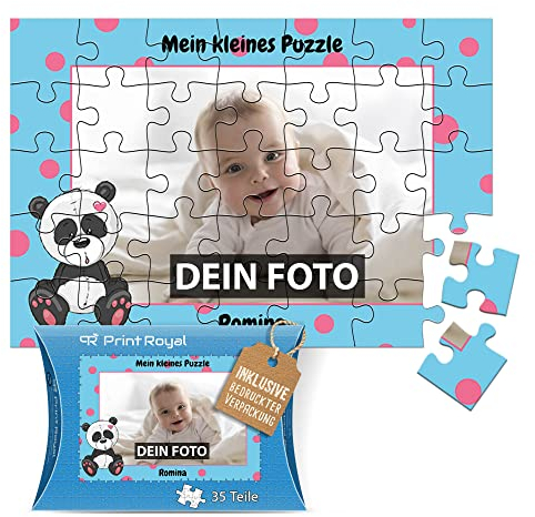 Fotopuzzle für Kinder mit Name und Foto Puzzle selbst gestalten - Mein kleines Puzzle mit Panda, Kinderpuzzle | 28 x 19 cm, 35 Teile in Kartonverpackung