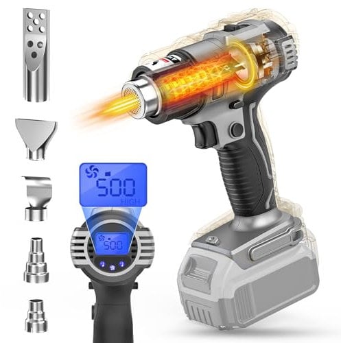 LIVOWALNY Cordless Heat Gun Compatible with Dewalt 20v Battery, 350W 122℉-1022℉ Fast Heating Soldering Hot Air Gun with LCD Digital Display for Shrink Tubing, PVC Wrap, Craft, Epoxy Resin (No Battery)
