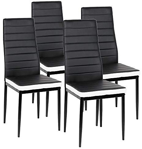 Belfoyer, Set mit 4 Stühlen aus Leder, Weiß, Esszimmerstuhl, Sonnenliege, minimalistisches Design (4, Hauptteil Schwarz und Weiß)