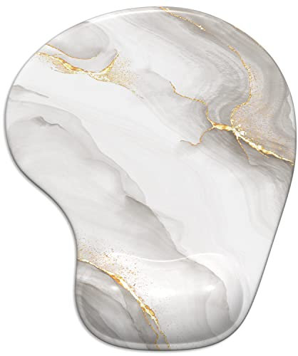 ITNRSIIET Tapis de souris ergonomique avec repose-poignet et base antidérapante en polyuréthane, pour souris sans fil, motif marbré blanc