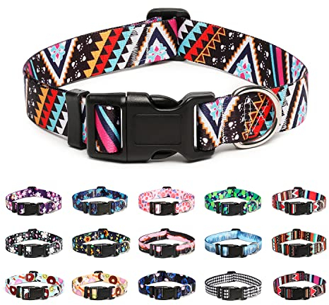 Mercano Hundehalsband Verstellbares, Weich Nylon Komfort & Robuster Gemustertes Hunde Halsband für Kleine Mittlere Große Hunde Welpen Katzen (L, Ethnisches Rosa)