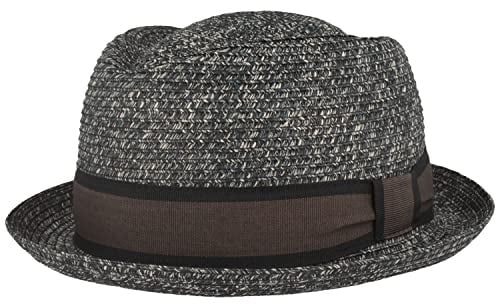 Breiter Strohhut Trilby, Sommerhut, Sonnenhut, knautschbar, einfarbige Ripsband-Garnitur, Hautfreundlich, Jeans meliert L