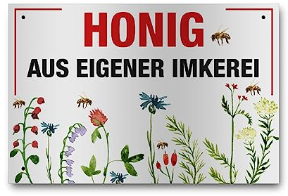Apoidea – Honig aus eigener Imkerei Schild / Bienen Schild Werbeschild aus Aluminium weiß / Imkereibedarf / Bienenzubehör und Imkerzubehör / Imkerbedarf