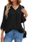 Yommay Women's Blouses Ladies Tops Elegant 3/4 Sleeve Chiffon Casual Fashion V-Neck T Shirts for Fall,Black,M