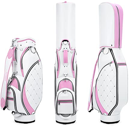 Tragbare Damen-Golftasche, wasserdichte Golfwagentasche aus Mikrofaser-Leder, Boden mit hoher Härte, Golf-Standbag-Reise-Golfschlägertaschen, leicht zu reinigen (Farbe: Pink)