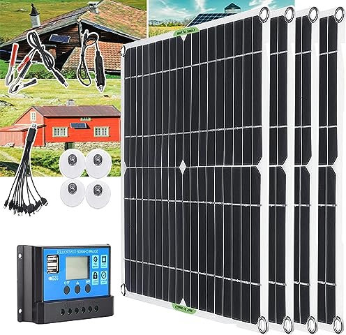 UPIKIT Kit De Panneau Solaire 200 W 400 W 600 W 800 W avec Contrôleur 30 A/60 A, Chargeur De Batterie 12 V, Adapté pour Camping-Car, Hangar à Bateaux, Ferme, Toit,4x200W-60Acontroller