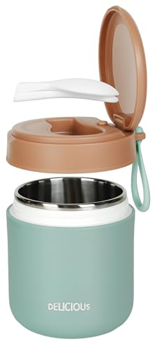 Dorblely Bambini Contenitore Thermos per Alimenti - 430ml Contenitori Acciaio Inox per Alimenti, con Cucchiaio Pieghevole, Zuppe a Prova di Perdite, Contenitore Isotermico Sottovuoto - Blu