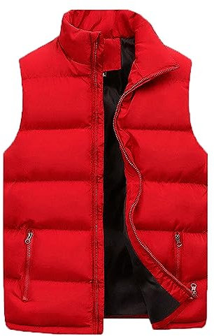 Herren Weste Mode Weste Ärmellos Stehkragen Reißverschluss Winter Oberbekleidung Einfarbig Ärmellos Stehkragen Ärmellos Jacke,Rot,L