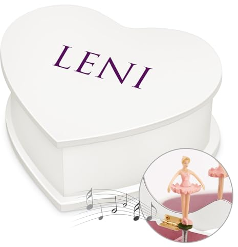 Maverton personalisierte Musikschmuckdose in Herzform mit Aufzieh-Spieluhr - Schmuckkästchen Ballerina Spieldose - Herz Schmuckkiste für Mädchen zur Taufe Erstkommunion - zu Weihnachten - Vorname