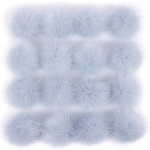 6 Stück 15-18cm Kunstfell Pompons, Kunstfell Bommeln zum Basteln, Künstliche Fellbommel Flauschige Bommel Pom Pom zum Basteln DIY Kreative Handwerk Mützen Handschuhe Tasche Anhängern Dekor,Grau Blau