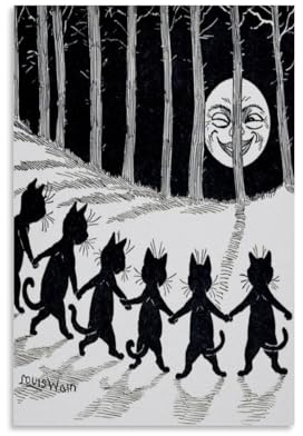 Louis Wain Maler-Poster, Motiv: Vollmond-Katze von Louis Wain, Kunstdruck, 60 x 90 cm