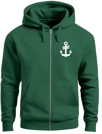 Neverless® Herren Sweatjacke mit Kapuze Anker Print Motiv Logo Maritim Zipjacke Männer Fashion Streetstyle