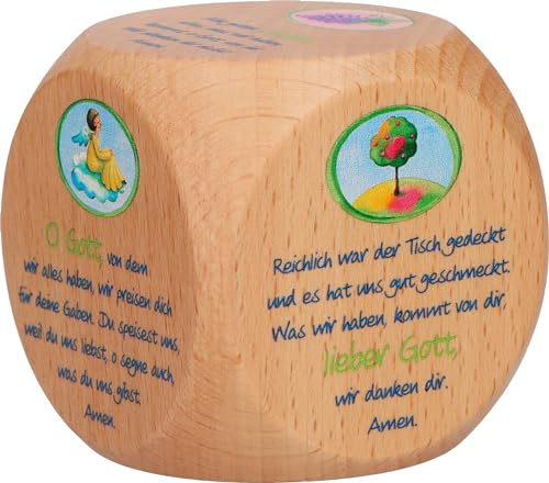 Butzon & Bercker Gebetswürfel Tischgebete aus Buchenholz mit 6 farbig geprägten Gebeten und Illustrationen von Nina Chen, christliches Geschenk zur Erstkommunion oder für den Esstisch zu Hause