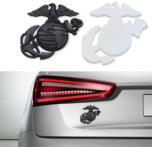 deemars Auto 3D Abziehbild Aufkleber, US-Marine-Corps-Autoemblem, Universal Zinklegierung Dekorative 3D Logo Aufkleber, Autozubehör USMC Aufkleber Passend für LKW Pickup Motorrad (Schwarz)