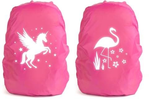 Housse Sac a Dos Impermeable Réfléchissante 35L, Protection Sac à Dos, Protege Sac a Dos Réfléchissante, Housse de Pluie Réutilisable pour Camping Randonnée Voyage Cyclisme(Licorne et Flamants)