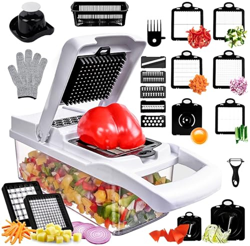 Vegetable Chopper,Onion Chopper,Multifunctional 22 in 1 Food Chopper with Container Finger Protection,Veggie Cutter Fruit Salad Potato,13 Blades