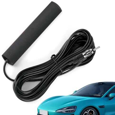 Antena Coche Interior, Antena Radio FM Coche Universal con Adaptador DIN, Cable de 5 Metros, Compatible con FM/Am, Mejora la Recepción de Señal, para vehículo, camión, SUV, Radio estéreo