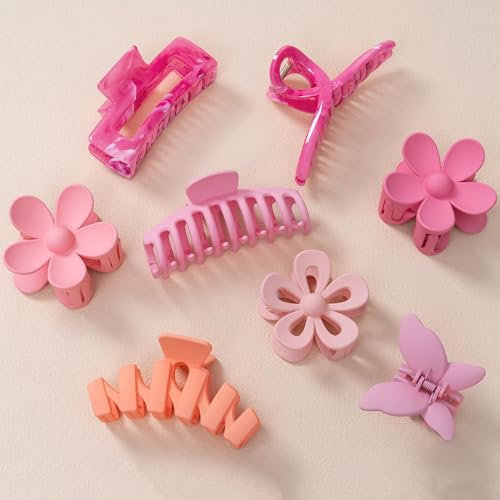 HBselect 8 Pcs Hair Clips, Non Slip Flower Claw Clips Strong Hold Hair Claw Large Hair Accessories with Multi-Styles for Thick Hair Hair Claw Clips for Women and Girls Straight, Curly & Wavy Hair