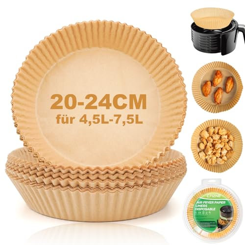 ctizne Airfryer Backpapier, 200 Stück 20-24cm, Rund Pergamentpapier, kompatibel mit 4,5-7,5 L Ninja/Philips/Cosori/Tefal Luftfritteuse