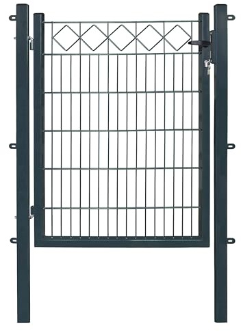 Decorative Garden Gates Exclusive in Chequered Design & Ring for Rod Mat Fences, Wire Thickness: 6/5/6 mm, with Decorative Ornaments (Chequered, Anthracite, W 100 x H 120 cm)