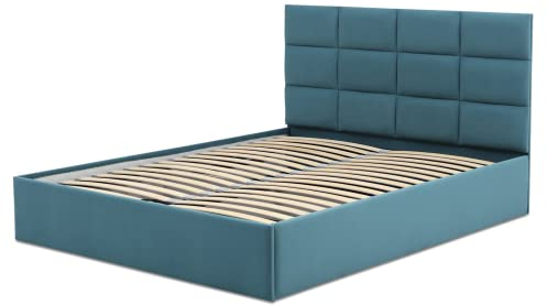Mebligo - Polsterbett 140x200 mit Bettkasten, Bettgestell, Doppelbett mit Lattenrost, Schlafzimmer Bett mit Kopfteil, Stauraumbett Tores, Bett Ohne Matratze - Türkis (Trinity 13)