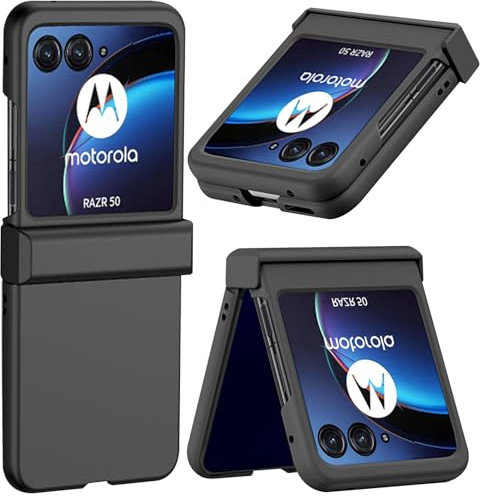 NINKI Flip Case für Motorola Razr 50 2024 hülle mit Scharnierschutz, Motorola Razr 50 Schutzhülle, Hard PC Thin Shockproof handyhülle für Motorola Razr 2024 Motorola Razr 5g Flip Case Schwarz