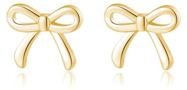 SLUYNZ Solid 925 Sterling Silber Tiny Schleifen Ohrringe Ohrstecker für Frauen Teen Bowknot Post Ohrstecker Bogen Ohrringe (B-Gold)