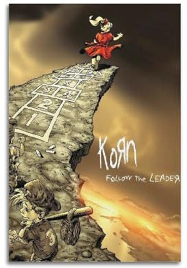 Korn Follow The Leader, gedrucktes Albumcover, signiertes Poster, Musikalbum-Cover, Poster, Pop-Hip-Hop-Rap-Sänger, Star, Musikposter, ästhetische Leinwand, Wandkunst für Mädchen und Jungen,